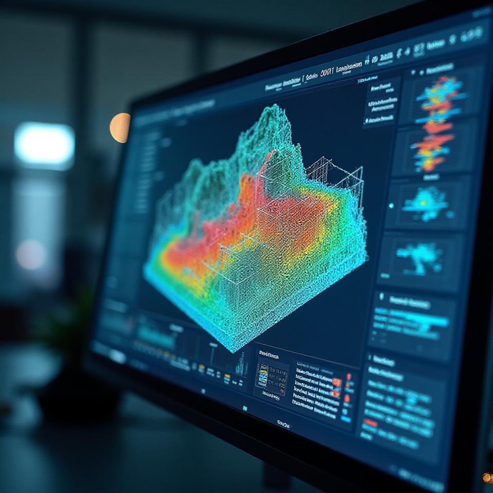 コンピュータ画面に表示された3D地質モデル